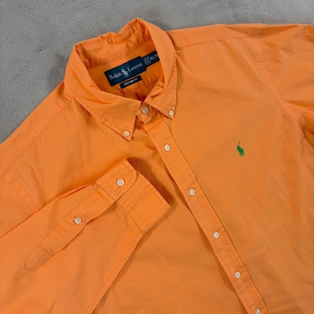 Vintage Polo Ralph Lauren Custom Fit Oxford Shirt in Orange Men XL Green Pony